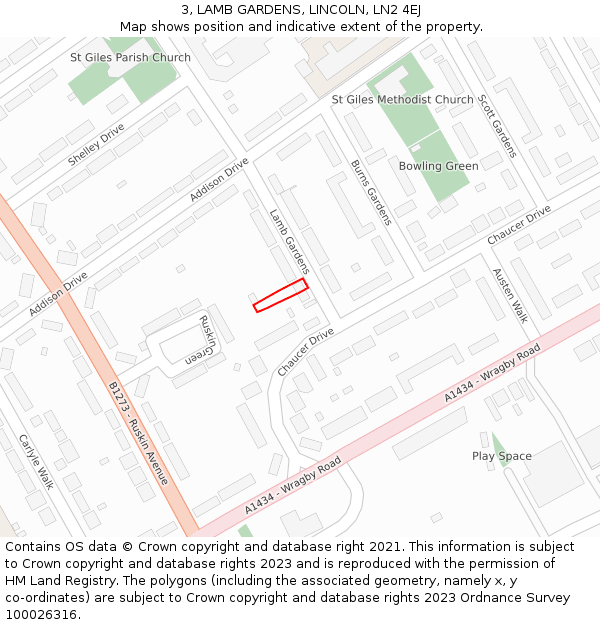 3, LAMB GARDENS, LINCOLN, LN2 4EJ: Location map and indicative extent of plot
