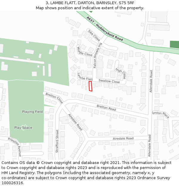 3, LAMBE FLATT, DARTON, BARNSLEY, S75 5RF: Location map and indicative extent of plot