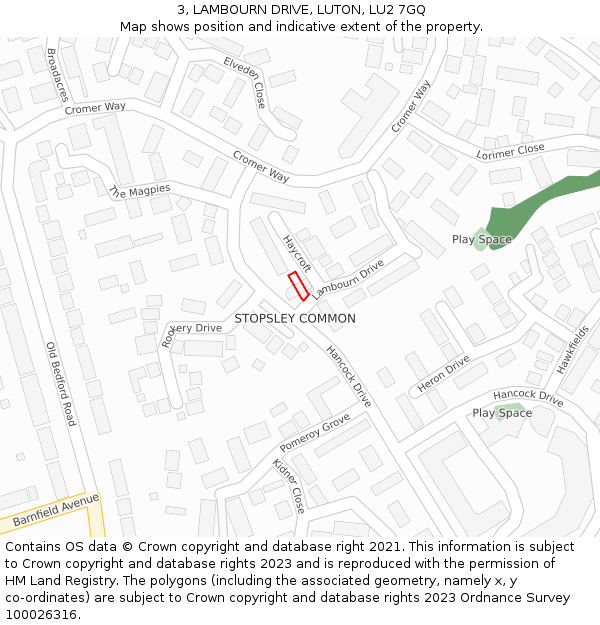 3, LAMBOURN DRIVE, LUTON, LU2 7GQ: Location map and indicative extent of plot