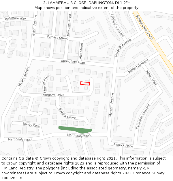 3, LAMMERMUIR CLOSE, DARLINGTON, DL1 2FH: Location map and indicative extent of plot