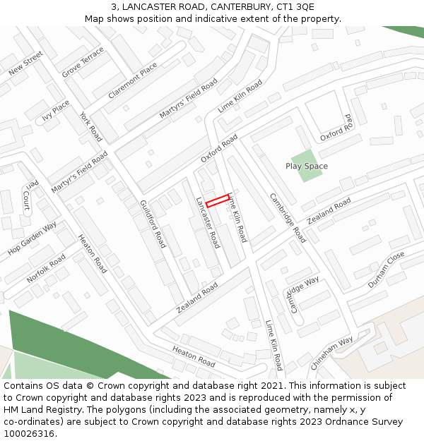 3, LANCASTER ROAD, CANTERBURY, CT1 3QE: Location map and indicative extent of plot
