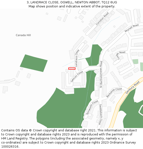 3, LANDRACE CLOSE, OGWELL, NEWTON ABBOT, TQ12 6UG: Location map and indicative extent of plot