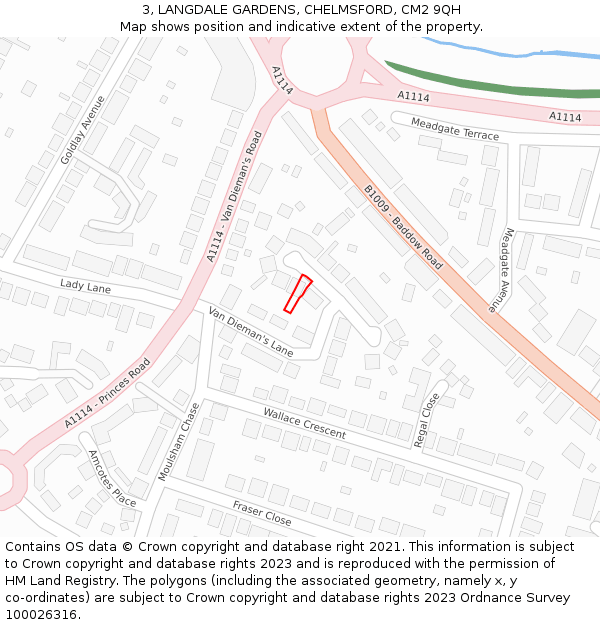 3, LANGDALE GARDENS, CHELMSFORD, CM2 9QH: Location map and indicative extent of plot