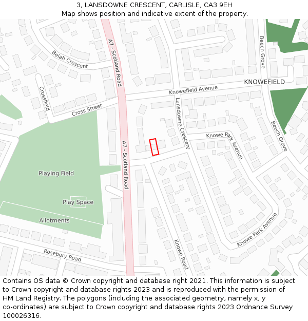 3, LANSDOWNE CRESCENT, CARLISLE, CA3 9EH: Location map and indicative extent of plot