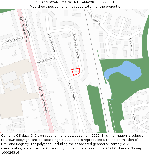 3, LANSDOWNE CRESCENT, TAMWORTH, B77 1EH: Location map and indicative extent of plot