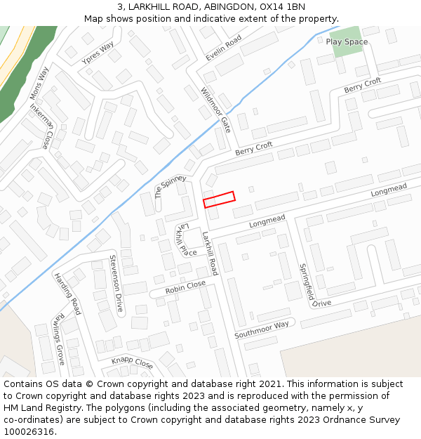 3, LARKHILL ROAD, ABINGDON, OX14 1BN: Location map and indicative extent of plot
