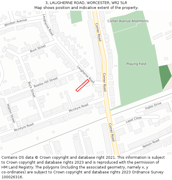 3, LAUGHERNE ROAD, WORCESTER, WR2 5LR: Location map and indicative extent of plot