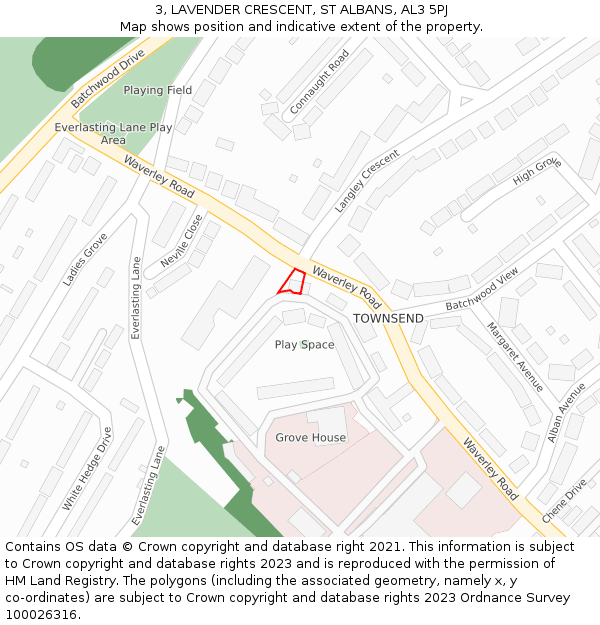 3, LAVENDER CRESCENT, ST ALBANS, AL3 5PJ: Location map and indicative extent of plot
