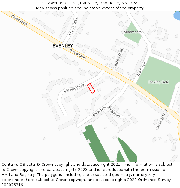 3, LAWYERS CLOSE, EVENLEY, BRACKLEY, NN13 5SJ: Location map and indicative extent of plot