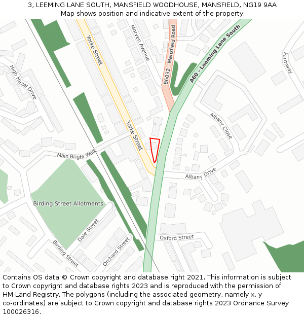 3, LEEMING LANE SOUTH, MANSFIELD WOODHOUSE, MANSFIELD, NG19 9AA: Location map and indicative extent of plot