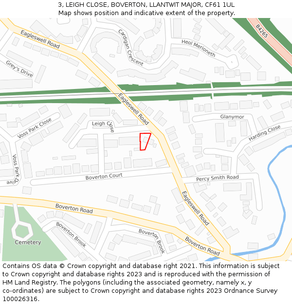 3, LEIGH CLOSE, BOVERTON, LLANTWIT MAJOR, CF61 1UL: Location map and indicative extent of plot