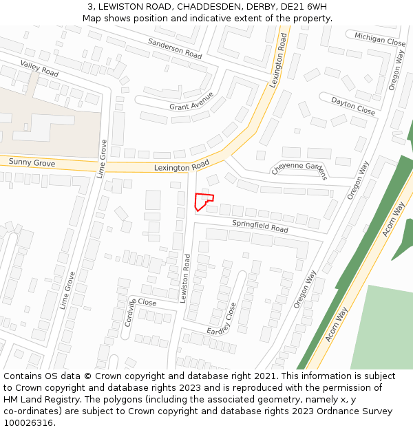 3, LEWISTON ROAD, CHADDESDEN, DERBY, DE21 6WH: Location map and indicative extent of plot