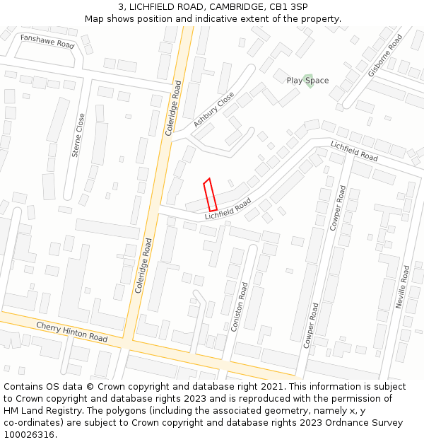 3, LICHFIELD ROAD, CAMBRIDGE, CB1 3SP: Location map and indicative extent of plot