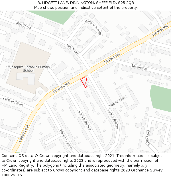 3, LIDGETT LANE, DINNINGTON, SHEFFIELD, S25 2QB: Location map and indicative extent of plot