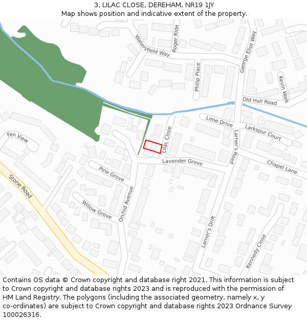 3, LILAC CLOSE, DEREHAM, NR19 1JY: Location map and indicative extent of plot