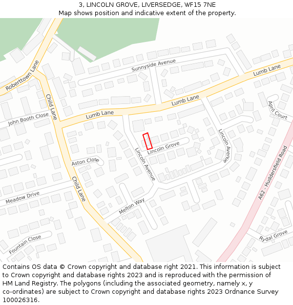 3, LINCOLN GROVE, LIVERSEDGE, WF15 7NE: Location map and indicative extent of plot