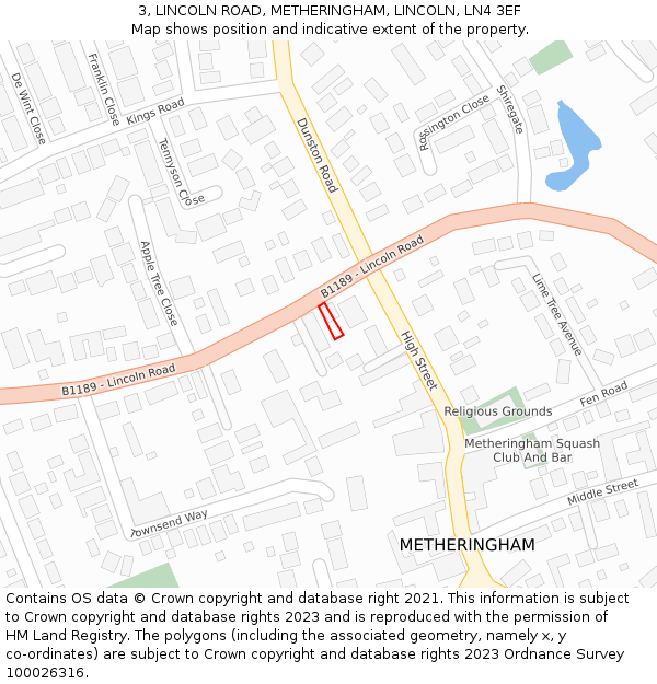 3, LINCOLN ROAD, METHERINGHAM, LINCOLN, LN4 3EF: Location map and indicative extent of plot