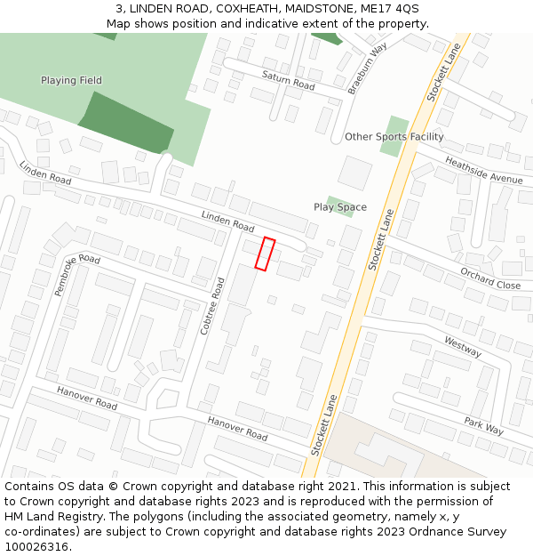 3, LINDEN ROAD, COXHEATH, MAIDSTONE, ME17 4QS: Location map and indicative extent of plot