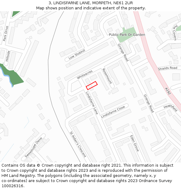 3, LINDISFARNE LANE, MORPETH, NE61 2UR: Location map and indicative extent of plot