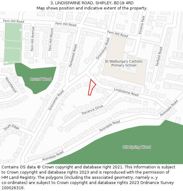 3, LINDISFARNE ROAD, SHIPLEY, BD18 4RD: Location map and indicative extent of plot