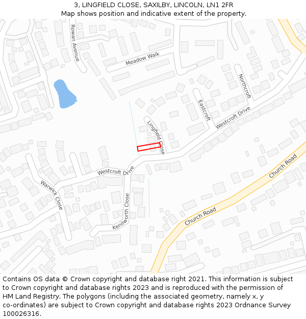 3, LINGFIELD CLOSE, SAXILBY, LINCOLN, LN1 2FR: Location map and indicative extent of plot
