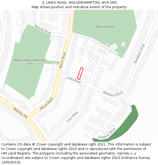 3, LINKS ROAD, WOLVERHAMPTON, WV4 5RG: Location map and indicative extent of plot