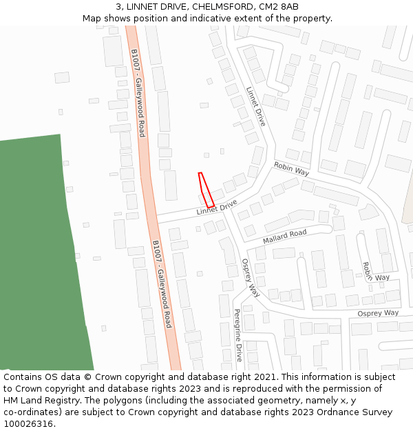 3, LINNET DRIVE, CHELMSFORD, CM2 8AB: Location map and indicative extent of plot