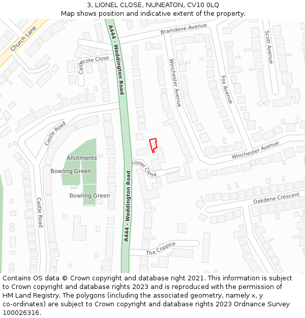 3, LIONEL CLOSE, NUNEATON, CV10 0LQ: Location map and indicative extent of plot