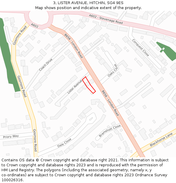 3, LISTER AVENUE, HITCHIN, SG4 9ES: Location map and indicative extent of plot
