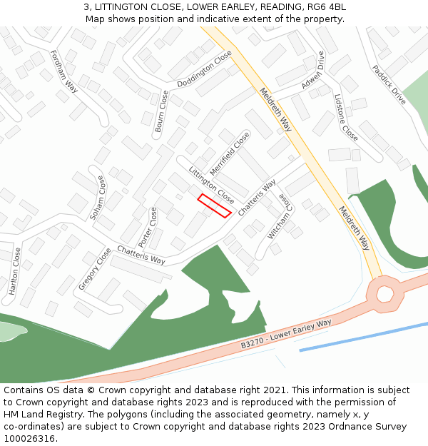 3, LITTINGTON CLOSE, LOWER EARLEY, READING, RG6 4BL: Location map and indicative extent of plot