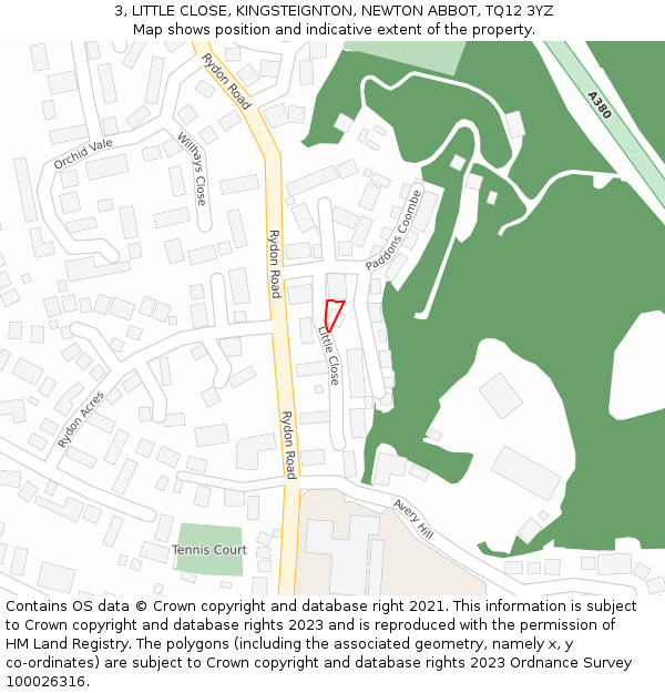 3, LITTLE CLOSE, KINGSTEIGNTON, NEWTON ABBOT, TQ12 3YZ: Location map and indicative extent of plot