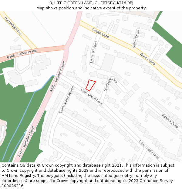 3, LITTLE GREEN LANE, CHERTSEY, KT16 9PJ: Location map and indicative extent of plot