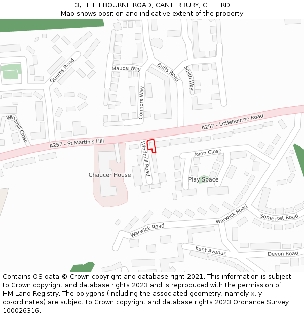 3, LITTLEBOURNE ROAD, CANTERBURY, CT1 1RD: Location map and indicative extent of plot