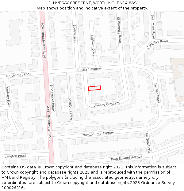 3, LIVESAY CRESCENT, WORTHING, BN14 8AS: Location map and indicative extent of plot