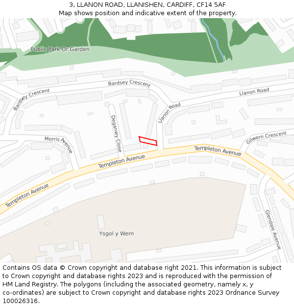 3, LLANON ROAD, LLANISHEN, CARDIFF, CF14 5AF: Location map and indicative extent of plot