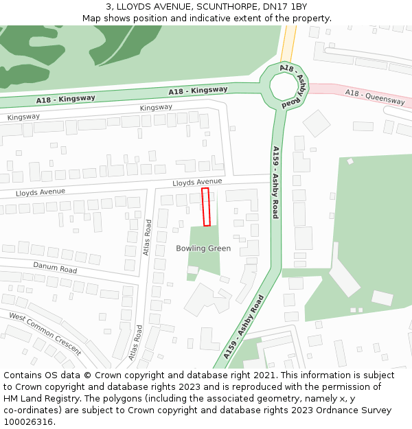 3, LLOYDS AVENUE, SCUNTHORPE, DN17 1BY: Location map and indicative extent of plot