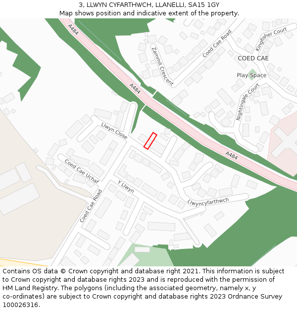 3, LLWYN CYFARTHWCH, LLANELLI, SA15 1GY: Location map and indicative extent of plot