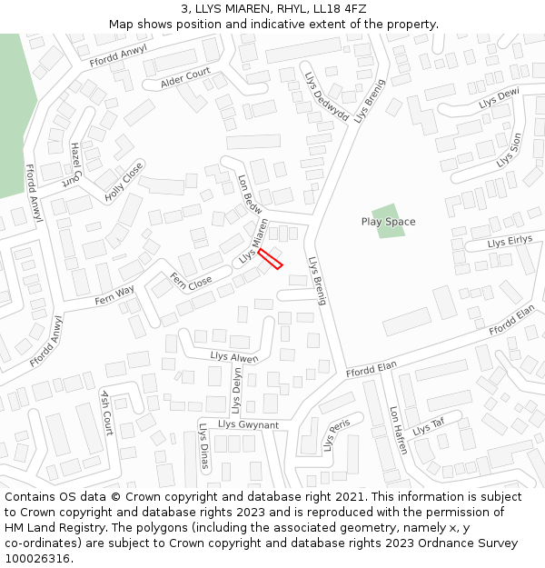 3, LLYS MIAREN, RHYL, LL18 4FZ: Location map and indicative extent of plot