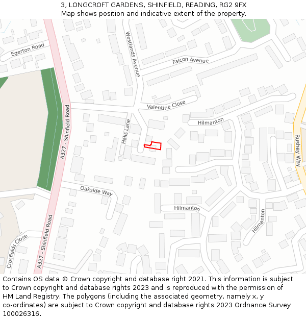 3, LONGCROFT GARDENS, SHINFIELD, READING, RG2 9FX: Location map and indicative extent of plot