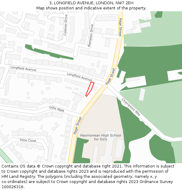 3, LONGFIELD AVENUE, LONDON, NW7 2EH: Location map and indicative extent of plot