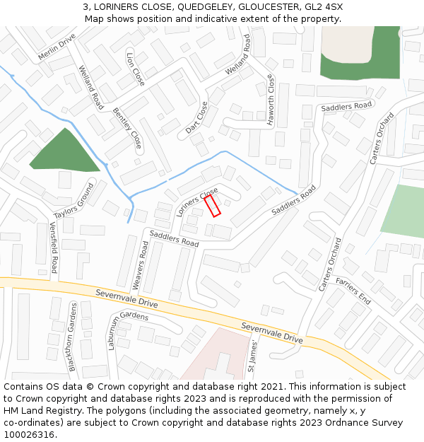 3, LORINERS CLOSE, QUEDGELEY, GLOUCESTER, GL2 4SX: Location map and indicative extent of plot
