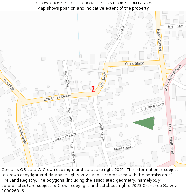 3, LOW CROSS STREET, CROWLE, SCUNTHORPE, DN17 4NA: Location map and indicative extent of plot