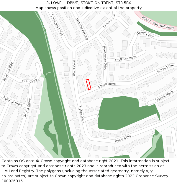 3, LOWELL DRIVE, STOKE-ON-TRENT, ST3 5RX: Location map and indicative extent of plot