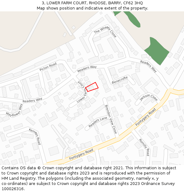 3, LOWER FARM COURT, RHOOSE, BARRY, CF62 3HQ: Location map and indicative extent of plot