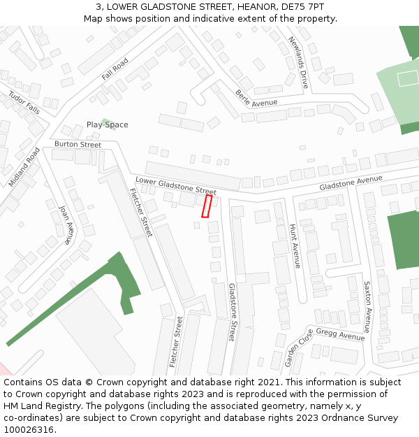 3, LOWER GLADSTONE STREET, HEANOR, DE75 7PT: Location map and indicative extent of plot