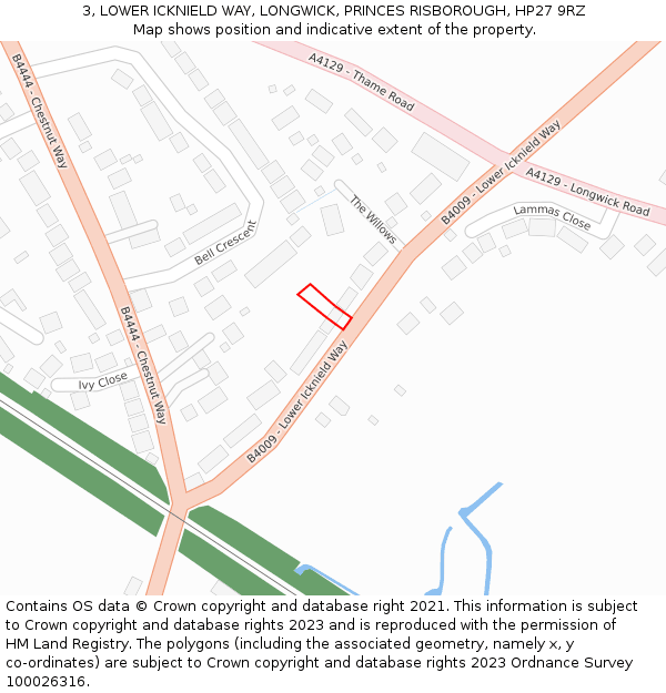 3, LOWER ICKNIELD WAY, LONGWICK, PRINCES RISBOROUGH, HP27 9RZ: Location map and indicative extent of plot