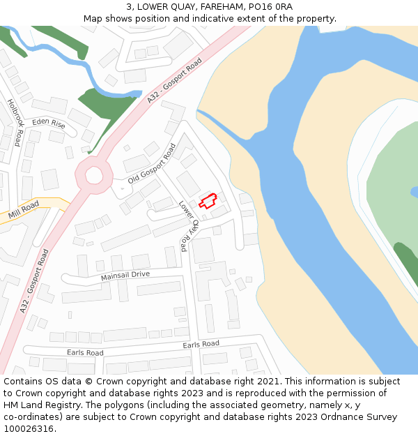 3, LOWER QUAY, FAREHAM, PO16 0RA: Location map and indicative extent of plot