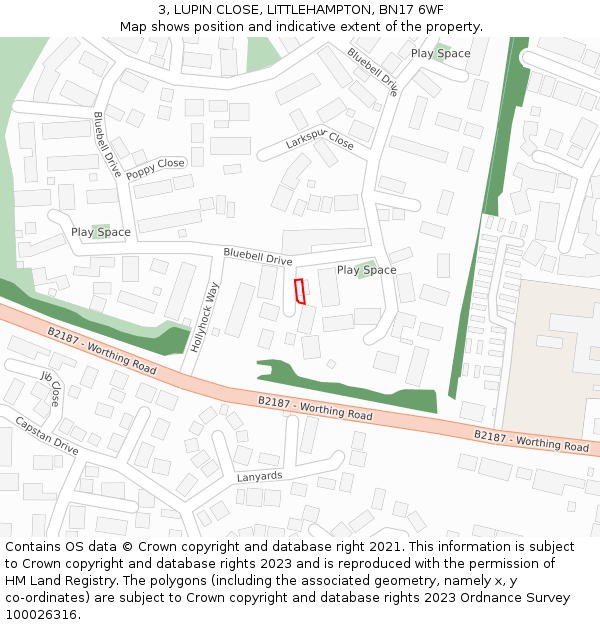 3, LUPIN CLOSE, LITTLEHAMPTON, BN17 6WF: Location map and indicative extent of plot