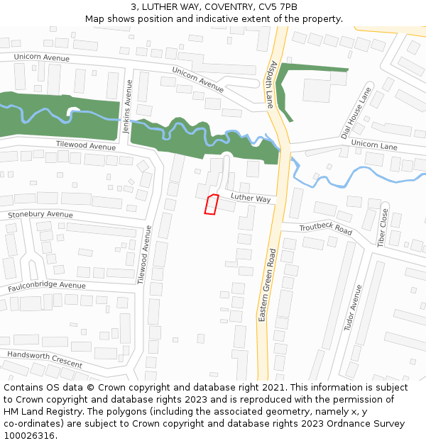 3, LUTHER WAY, COVENTRY, CV5 7PB: Location map and indicative extent of plot