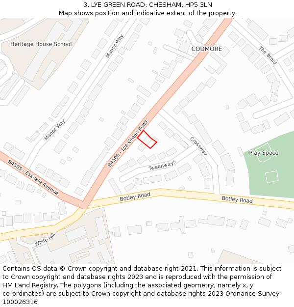 3, LYE GREEN ROAD, CHESHAM, HP5 3LN: Location map and indicative extent of plot